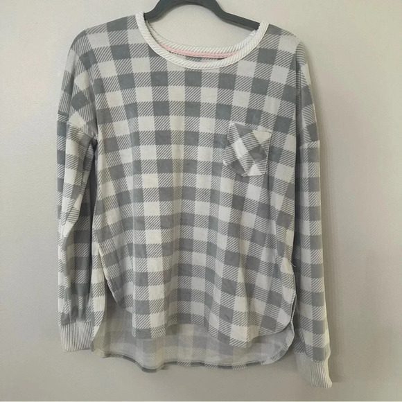Cuddl Duds White and Gray Gingham Print Long Sleeve Fleece Top Size M - Picture 2 of 10